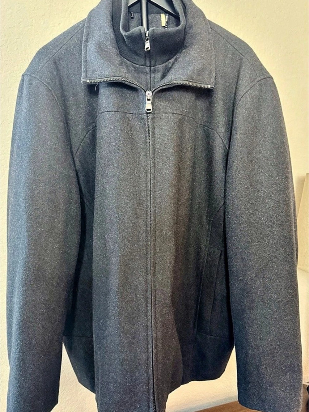 Calvin Klein Men's Charcoal Gray Wool Blend Full Zip Quilted Jacket Coat XL Like